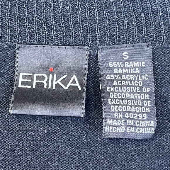 Erika Cardigan Sweater Women's Small Black Floral Sequin Open Long Sleeve Blend‎ - Picture 3 of 7